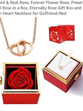 Eternal Natural Rose Box with Necklace Engraved & Real Rose, Forever Flower Rose
